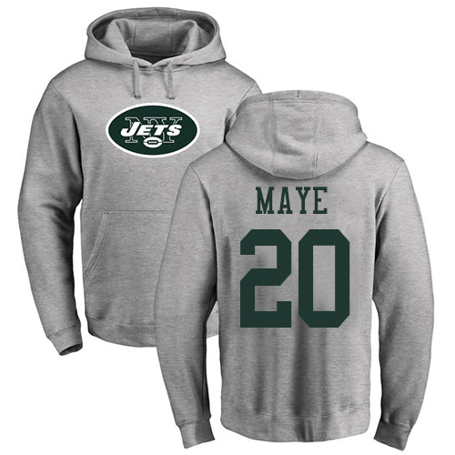 New York Jets Men Ash Marcus Maye Name and Number Logo NFL Football #20 Pullover Hoodie Sweatshirts